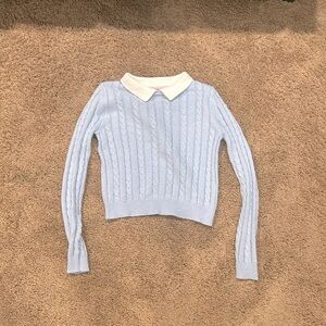 Crave Fame Light Blue Collared Cable Knit Sweater